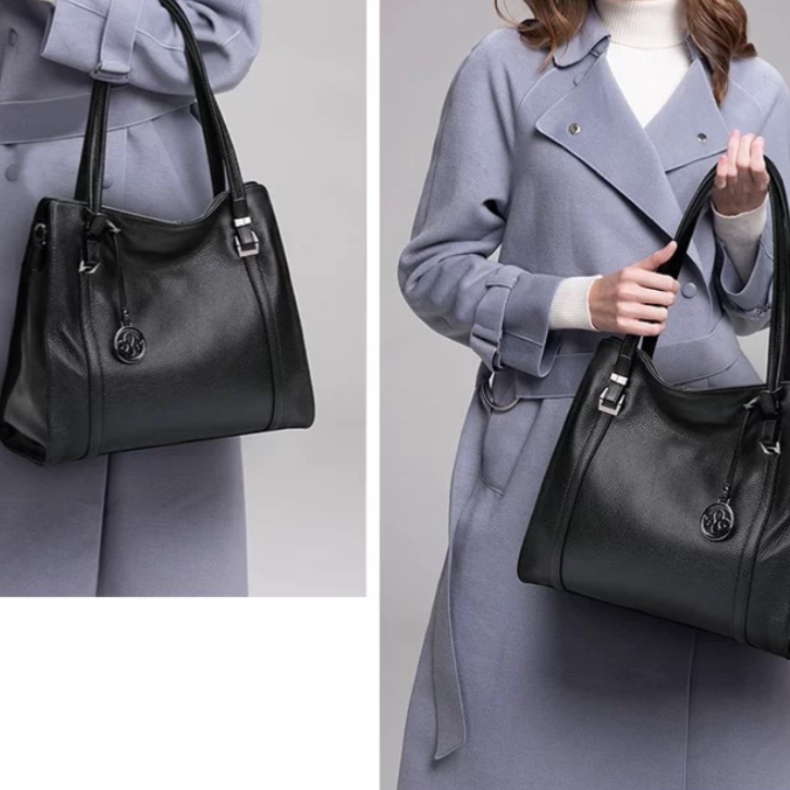 Sac à Main En Cuir Minelli Noir - Multi-poches Grande Contenance - Occasion Bon état